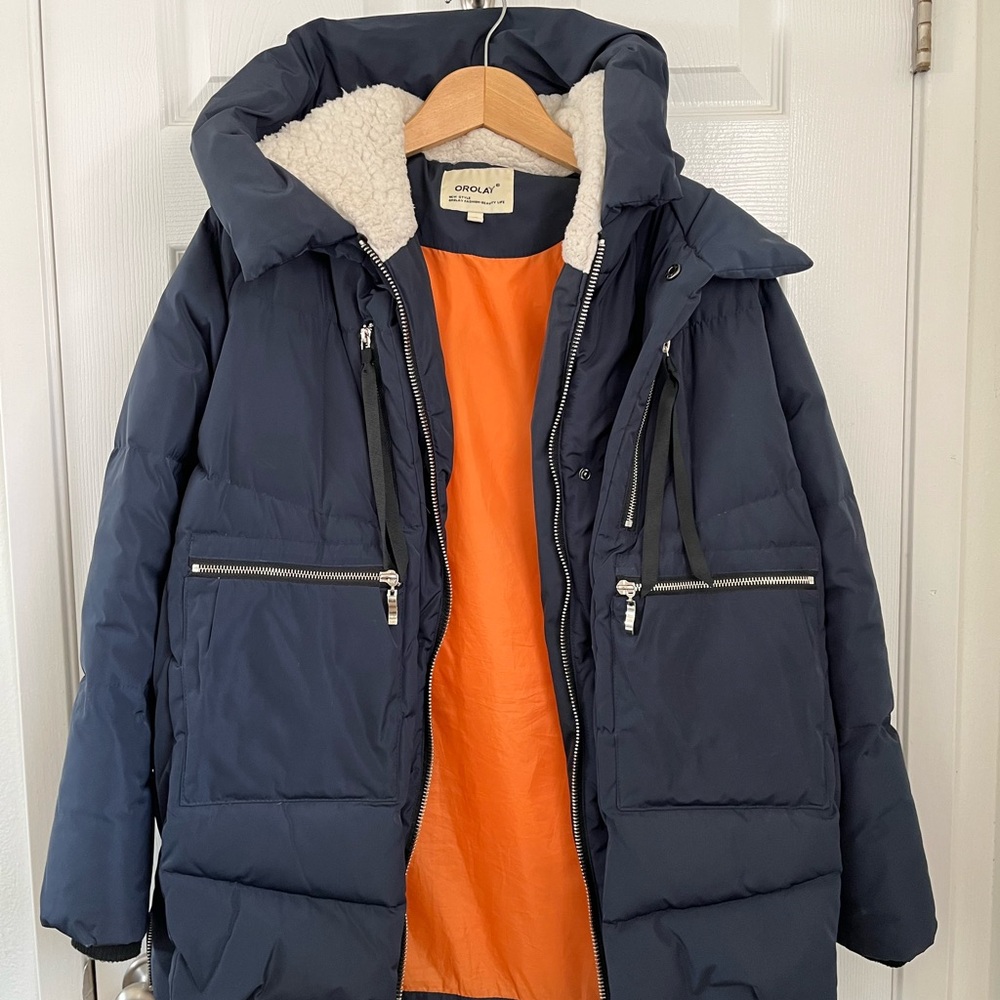 Orolay Navy and Orange Puffer Jacket Size XS
